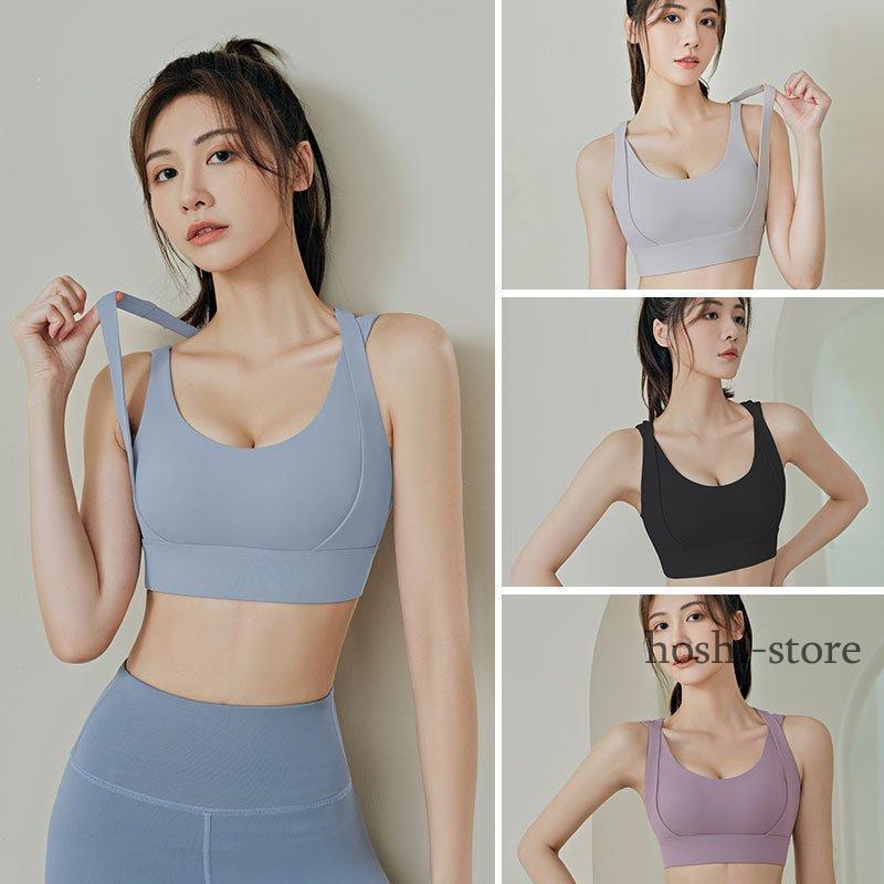 【タグ付き新品未使用】ダブルストラップ ブラトップ／スポーツブラ／ヨガウェア ヨガブラ ブラジャー スポーツブラ 背中魅せ レディース ダブル