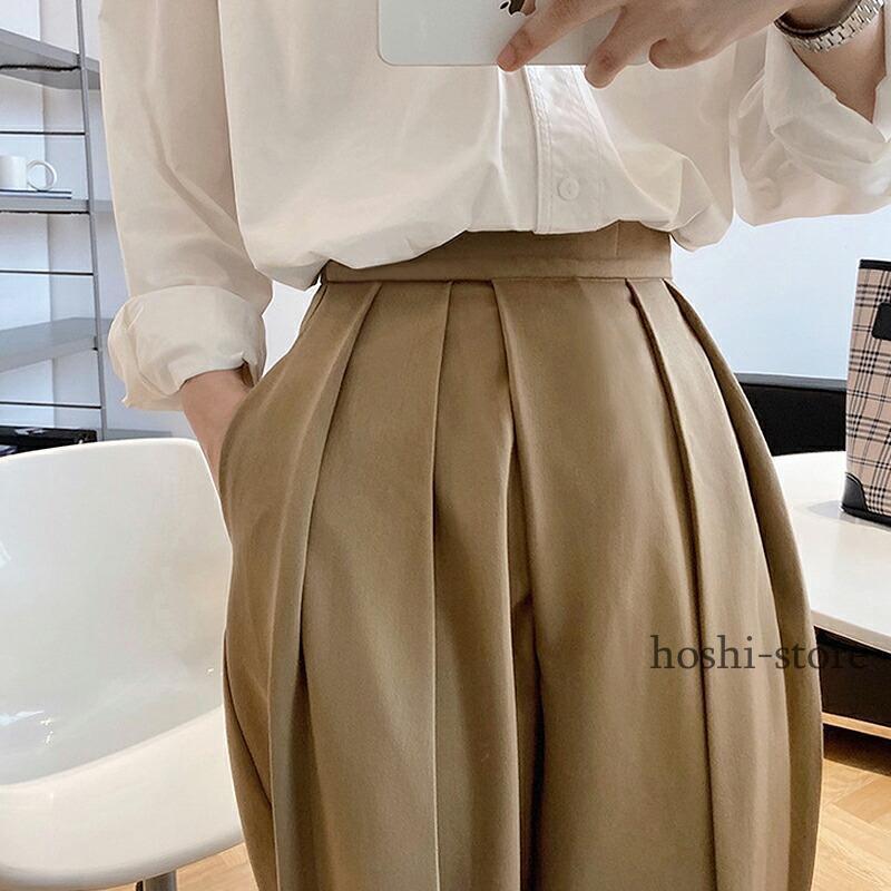 タックワイドパンツ レディース ワイドパンツ ボトムス 体型