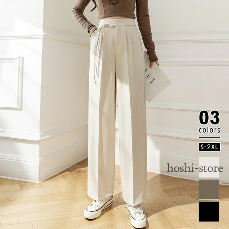 スラックス センタープレス ワイドパンツ レディース サイド