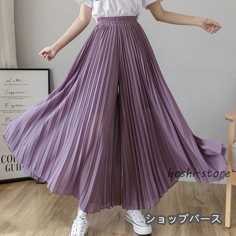 PLEATS PLEASE　ガウチョパンツ　ワイドパンツ　サイズ2　パープル ハートマーケット パープル ワイドパンツ ガウチョパンツ ウエストゴム パンツ