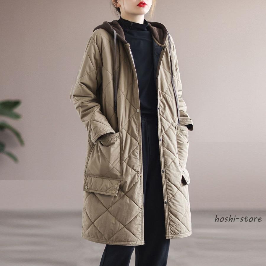 キルティングコート レディース 冬 ノーカラー ダウンコート 長袖