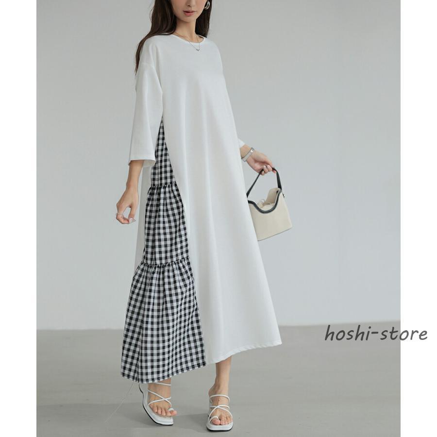 45R チェックロングワンピース 45R チェック柄ロングワンピース