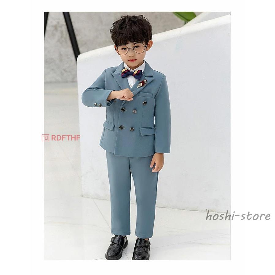 子供スーツ 2点セット ジャケット ズボン キッズスーツ 男の子スーツ フォーマルスーツ タキシード 紳士服 誕生日 フォーマル 100cm 110cm 120cm 130cm 140cmの画像