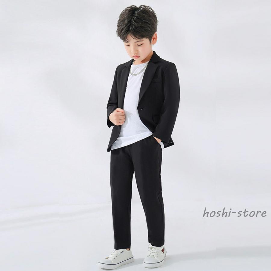 キッズ スーツ 男の子 フォーマル おしゃれ かっこいい 入学式 卒業式 入園式 卒園式 子供服 黒 春 秋 長袖 ジャケット tシャツ パンツ 3点セットの画像