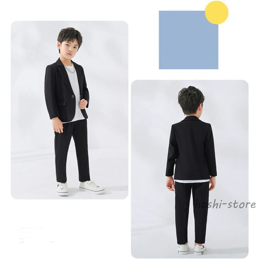 キッズ スーツ 男の子 フォーマル おしゃれ かっこいい 入学式 卒業式 入園式 卒園式 子供服 黒 春 秋 長袖 ジャケット tシャツ パンツ 3点セットの画像