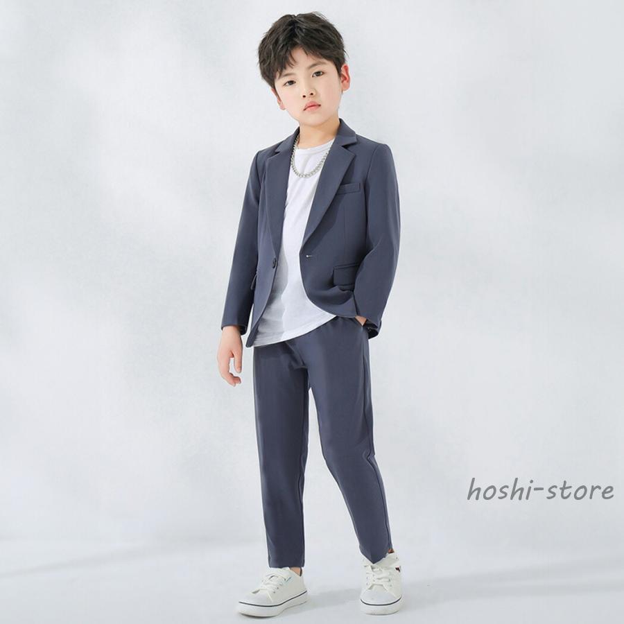キッズ スーツ 男の子 フォーマル おしゃれ かっこいい 入学式 卒業式 入園式 卒園式 子供服 黒 春 秋 長袖 ジャケット tシャツ パンツ 3点セットの画像