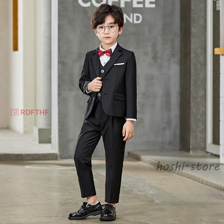 子供 スーツ 男の子 5点セット キッズ フォーマル 男の子スーツ 入学式入園スーツ こどもスーツ キッズスーツ ブラック ネイビー 5点セット　ベストありの画像