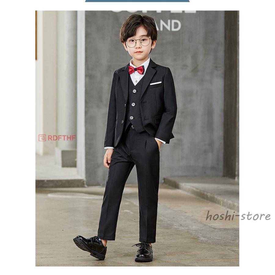 子供 スーツ 男の子 5点セット キッズ フォーマル 男の子スーツ 入学式入園スーツ こどもスーツ キッズスーツ ブラック ネイビー 5点セット　ベストありの画像