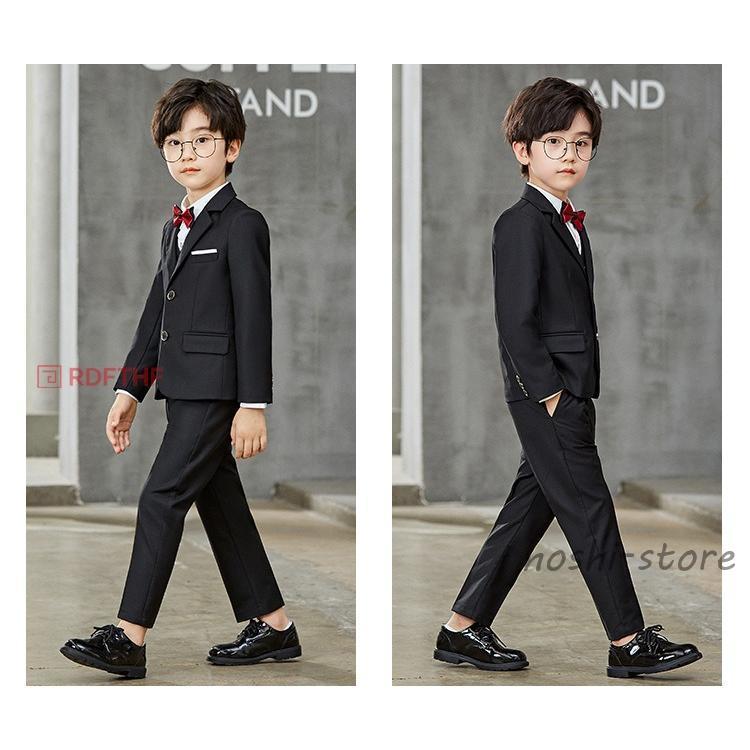 子供 スーツ 男の子 5点セット キッズ フォーマル 男の子スーツ 入学式入園スーツ こどもスーツ キッズスーツ ブラック ネイビー 5点セット　ベストありの画像