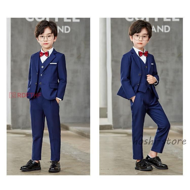 子供 スーツ 男の子 5点セット キッズ フォーマル 男の子スーツ 入学式入園スーツ こどもスーツ キッズスーツ ブラック ネイビー 5点セット　ベストありの画像