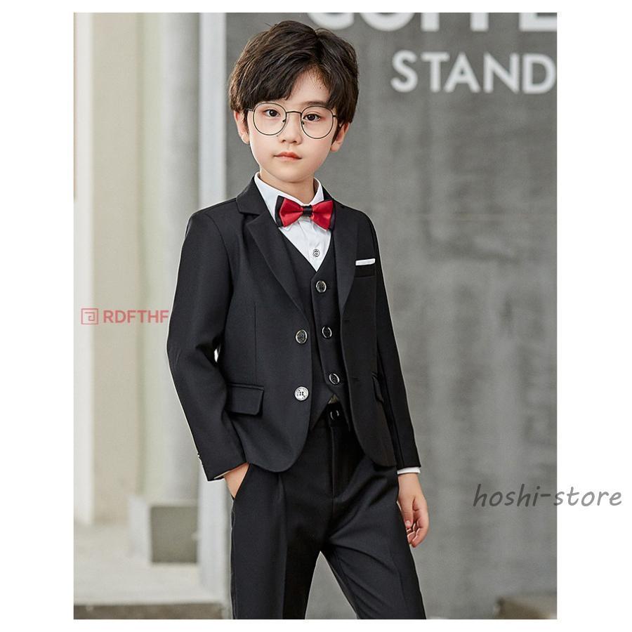 子供 スーツ 男の子 5点セット キッズ フォーマル 男の子スーツ 入学式入園スーツ こどもスーツ キッズスーツ ブラック ネイビー 5点セット　ベストありの画像