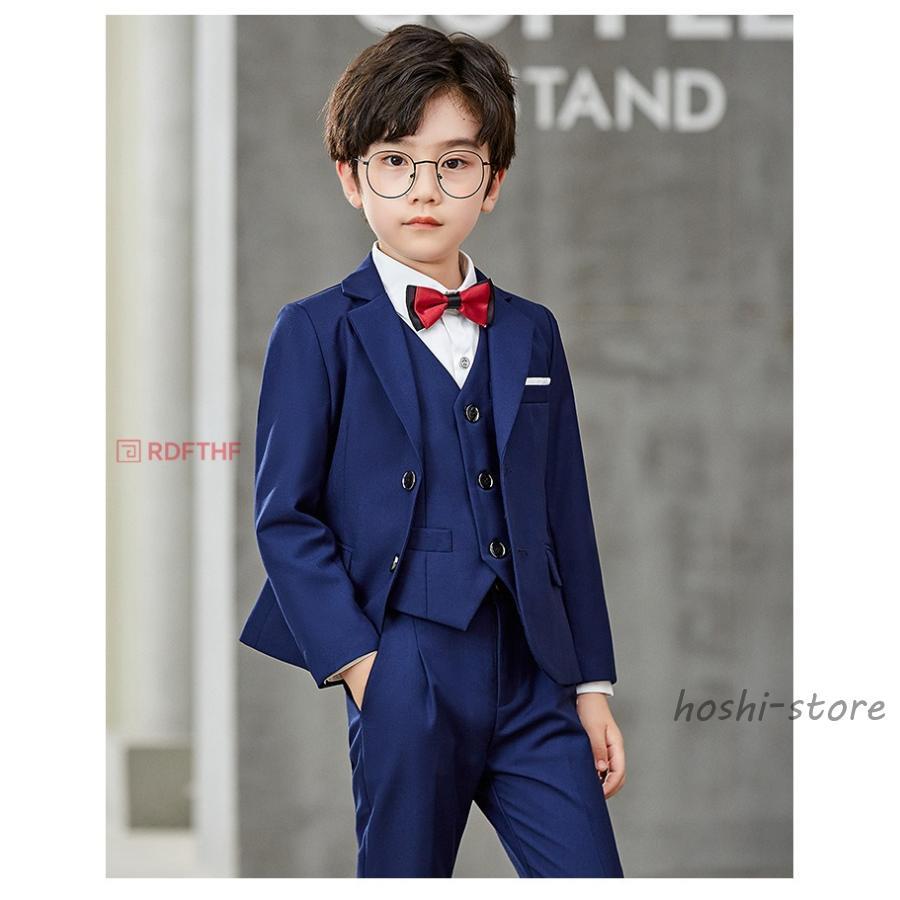 子供 スーツ 男の子 5点セット キッズ フォーマル 男の子スーツ 入学式入園スーツ こどもスーツ キッズスーツ ブラック ネイビー 5点セット　ベストありの画像