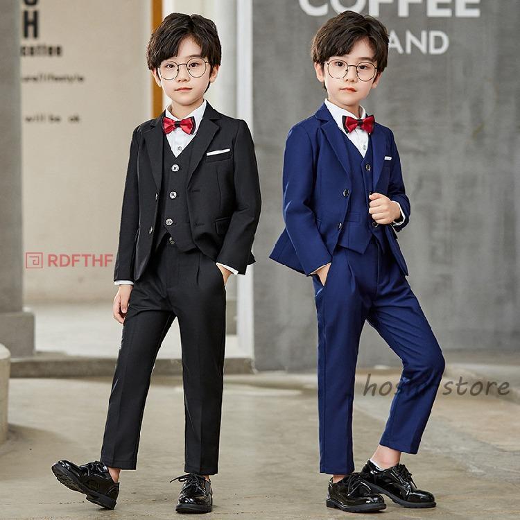 子供 スーツ 男の子 5点セット キッズ フォーマル 男の子スーツ 入学式入園スーツ こどもスーツ キッズスーツ ブラック ネイビー 5点セット　ベストありの画像