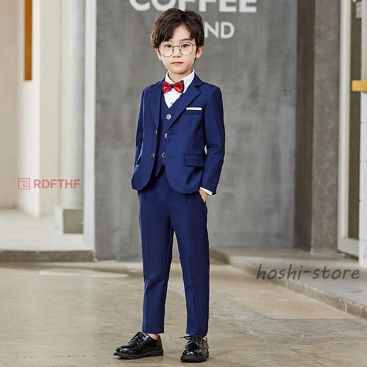 子供 スーツ 男の子 5点セット キッズ フォーマル 男の子スーツ 入学式入園スーツ こどもスーツ キッズスーツ ブラック ネイビー 5点セット　ベストありの画像