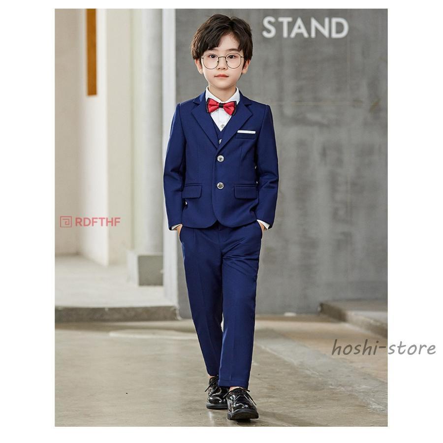 子供 スーツ 男の子 5点セット キッズ フォーマル 男の子スーツ 入学式入園スーツ こどもスーツ キッズスーツ ブラック ネイビー 5点セット　ベストありの画像