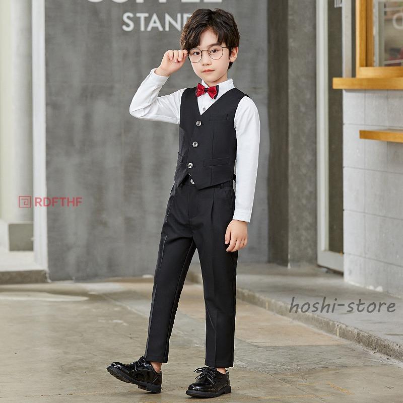子供 スーツ 男の子 5点セット キッズ フォーマル 男の子スーツ 入学式入園スーツ こどもスーツ キッズスーツ ブラック ネイビー 5点セット　ベストありの画像