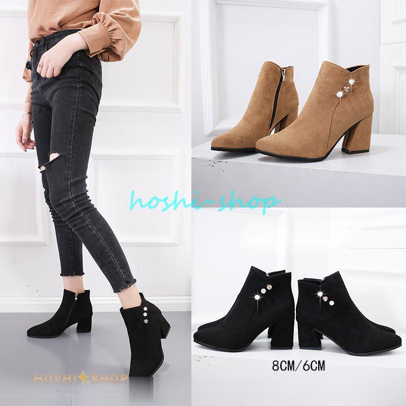 ショートブーツ ブーティ レディース ブーツ スエード調 太めヒール 靴