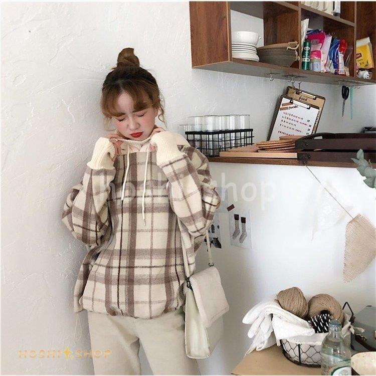 裏起毛パーカー レディース パーカ オシャレ 2色 チェック柄 一枚で