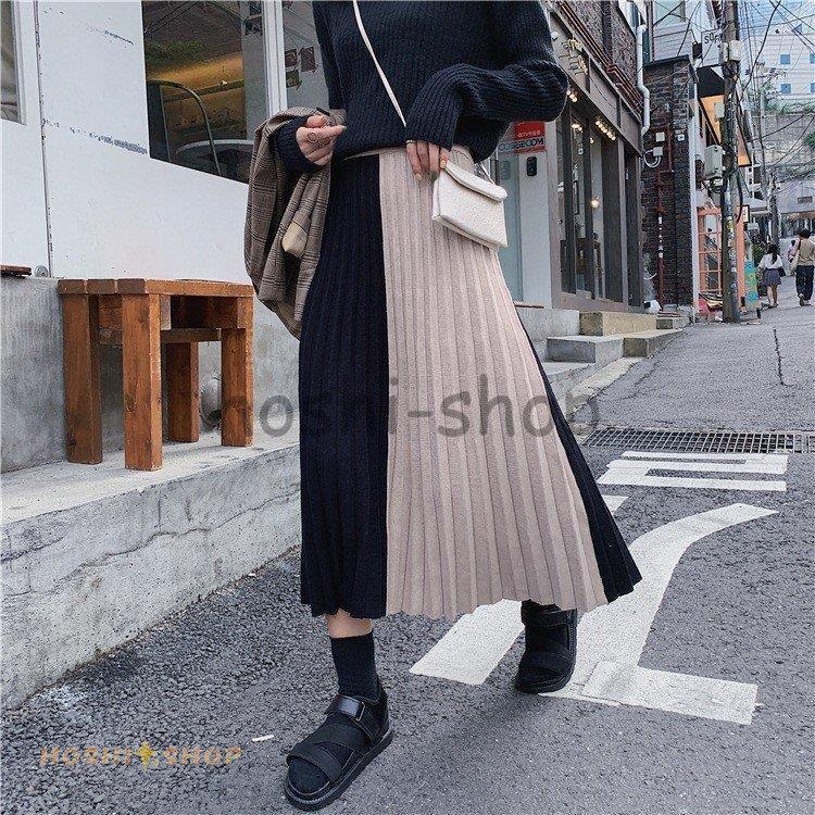 スカート ロング レディース 秋 冬 切り替え ニットスカート ボトムス
