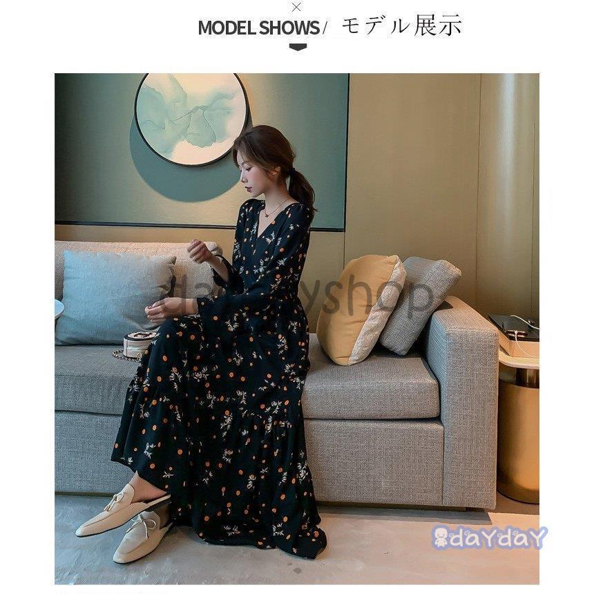 ロングワンピース 春秋シフォン レディース ワンピース花柄 黒 ロングワンピース 春秋シフォン レディース ワンピース花柄 黒