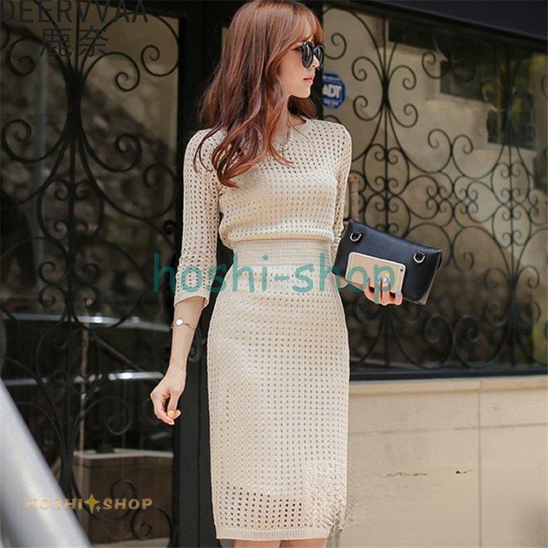 ワンピース ニット 春 夏 ニットワンピース マキシ ワンピース マキシ丈 ロング丈 ミディアム丈 7分袖 ワンピース タイト スリム 着痩せ フォーマル きれいめ Star0105 Op10 星野 通販 Yahoo ショッピング