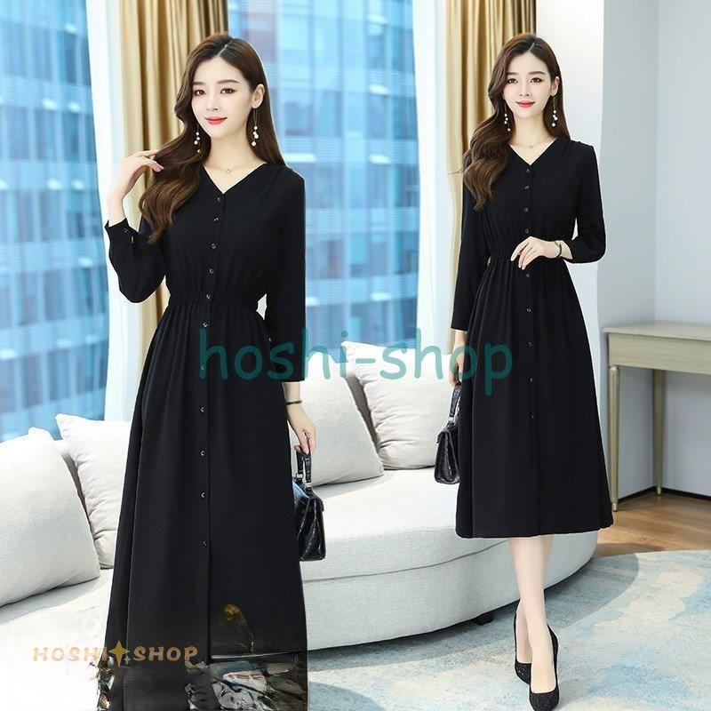 ミディアムワンピース ワンピース レディース 長袖ワンピース 秋服 新作 Vネック カジュアルワンピース 日常感 Aラインワンピース きれいめ 無地 大きいサイズ 17年新作入荷