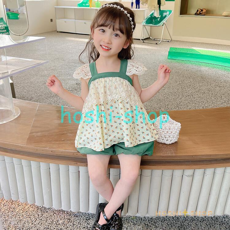 子ども服 夏服 女の子 幼児 可愛い セットアップ 上下セット 姉妹 キッズ  シャツ+ショーツ 2点セット 半袖 無地 シャツ ショーツ 花柄 記念日 80-130｜hoshi-shop｜12