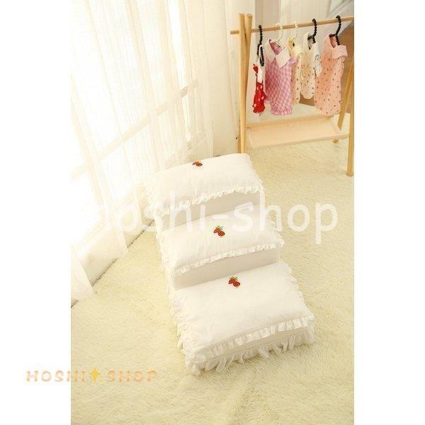 ペット 犬 猫 階段 ステップ 段差移動 補助階段 柔らかい クッション 3段 無地 チェック柄 ドット柄 フリル 花柄 レース ドッグ キャット ホワイト ペット用品