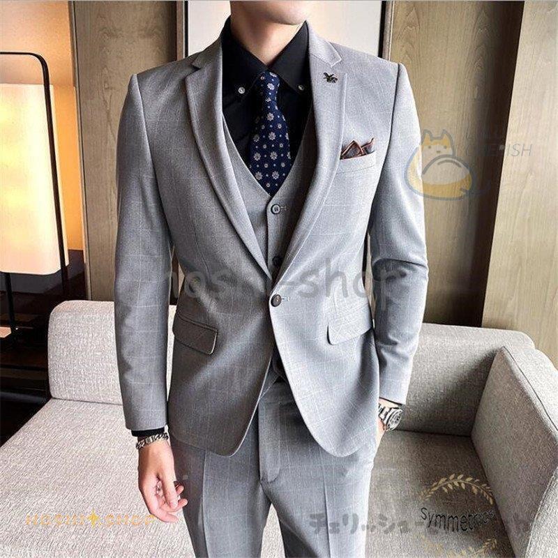 21秋冬新作 上下セット ビジネススーツ チェック柄 スーツセットアップ メンズ スーツ スーツジャケット通勤 Ol 3点セット 21新作 おしゃれ 通勤 結婚式 大人式 卒業式 紳士服 細身 フォーマル ビジネススーツ