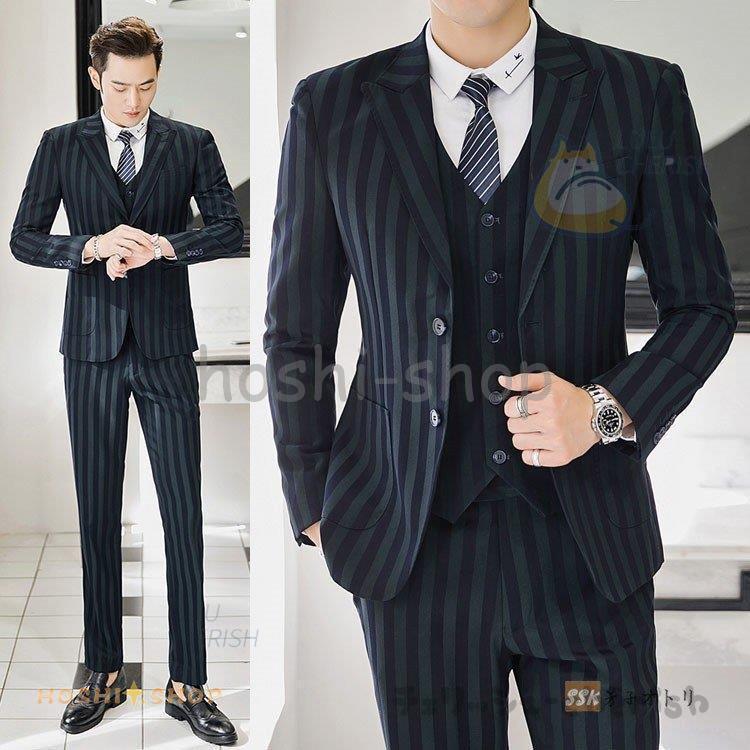 カジュアルスーツ メンズスーツ ストライプ柄 3ピーススーツ スリムスーツ 卒業式 2つボタン 紳士服 就活 結婚式 Star1021 Suit62 星野 通販 Yahoo ショッピング