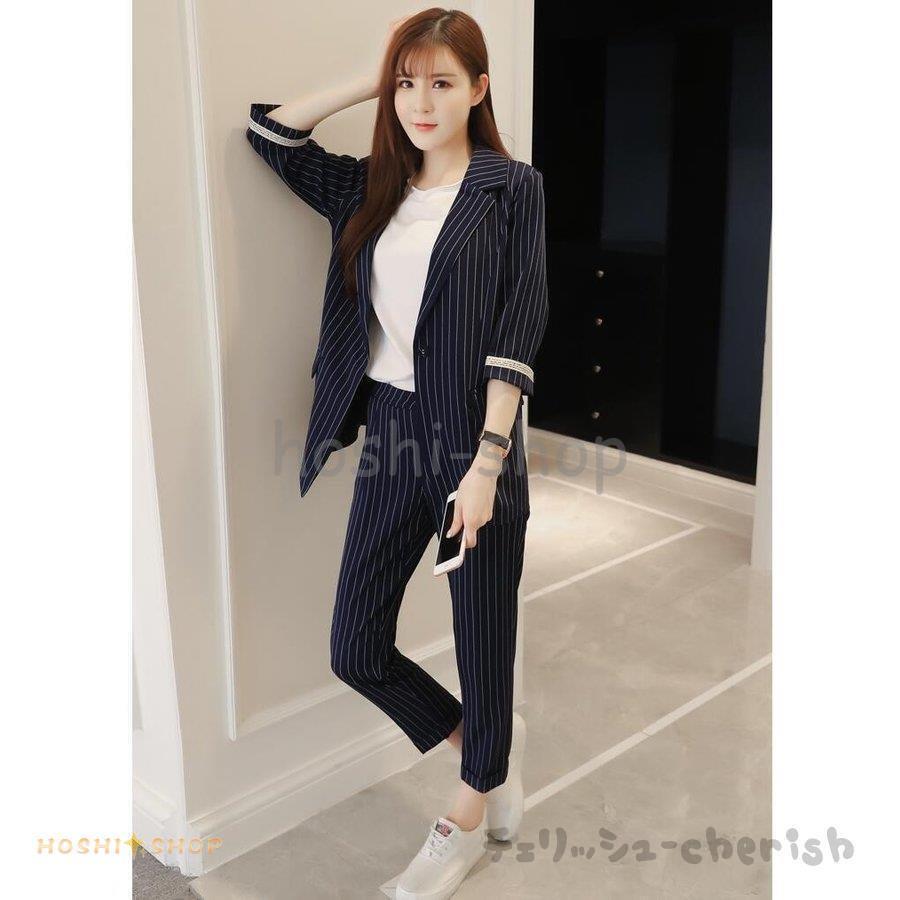 パンツスーツ レディースセットアップ ストライプ 上品 フォーマルスーツ 韓国風 着痩せ 事務服 シルエット 制服 Ol 入学式 卒業式 通勤 卒園式 卒業式 就職活動 Star1021 Suit745 星野 通販 Yahoo ショッピング