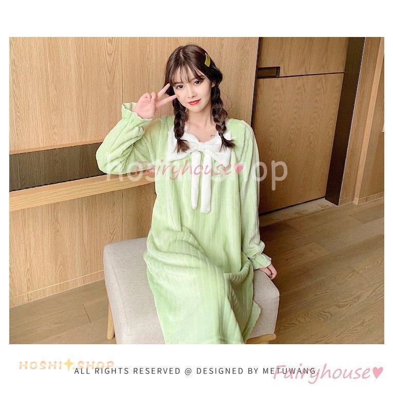 ネグリジェ 冬 長袖ワンピース フランネル リボンネグリジェ ロング