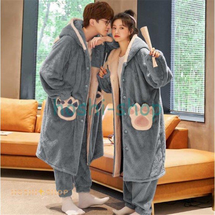 もこもこパジャマ 着ぐるみ ルームウェア 冬用 ガウン 2点セット