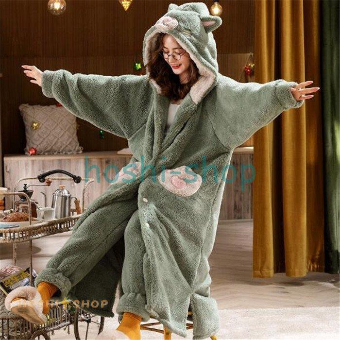 もこもこパジャマ 着ぐるみ ルームウェア 冬用 ガウン 2点セット