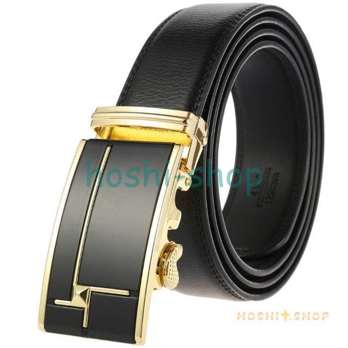 鳩バックル付き黒レザーベルト GISELLE ベルト メンズ 穴レス 本革