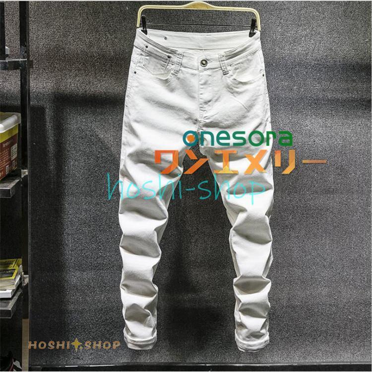 ホワイト　ストレート バギーデニム　ジーンズ　ビンテージ加工　白　冬　春 バギージーンズ メンズ デニムパンツ ブーツカット ホワイト 白い