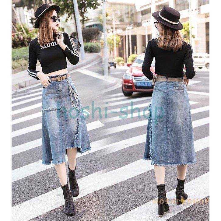 デニムスカート レディース 21 春 フレアスカート 新作 ロングスカート ハイウエスト ひざ丈スカート 落ち感 通勤 代 30代 40代 50代 60代 Uu0119 Spring80 星野 通販 Yahoo ショッピング