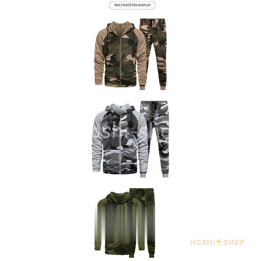 ジャージ上下メンズ 秋 メンズ 迷彩柄 セットアップ ロングパンツ 長袖
