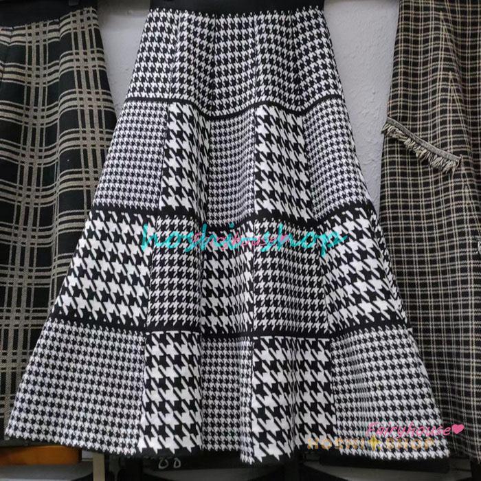 ニットスカート ロング 秋冬 Aラインスカート 千鳥格子ニット ニットスカート ロング 秋冬 Aラインスカート 千鳥格子ニット