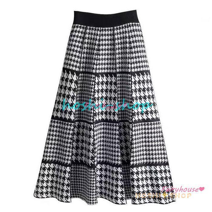 ニットスカート ロング 秋冬 Aラインスカート 千鳥格子ニット ニットスカート ロング 秋冬 Aラインスカート 千鳥格子ニット