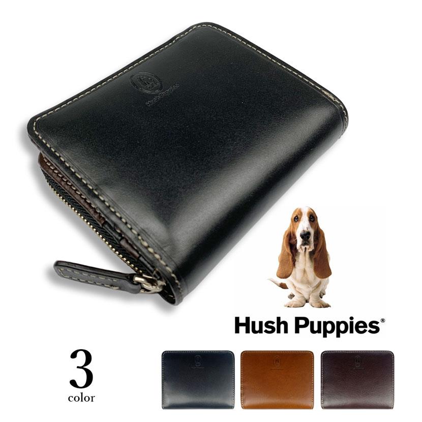 全3色 Hush Puppies ハッシュパピー リアルレザー 二つ折り財布 ショートウォレット ラウンドファスナーhp0346