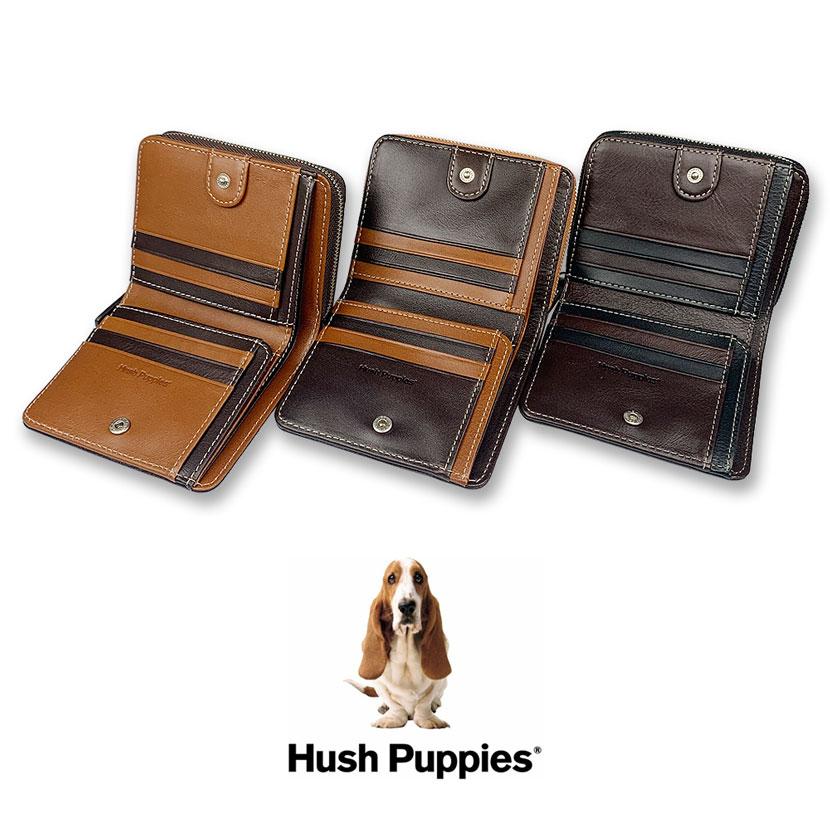 全3色 Hush Puppies ハッシュパピー リアルレザー 二つ折り財布 ショートウォレット ラウンドファスナーhp0346