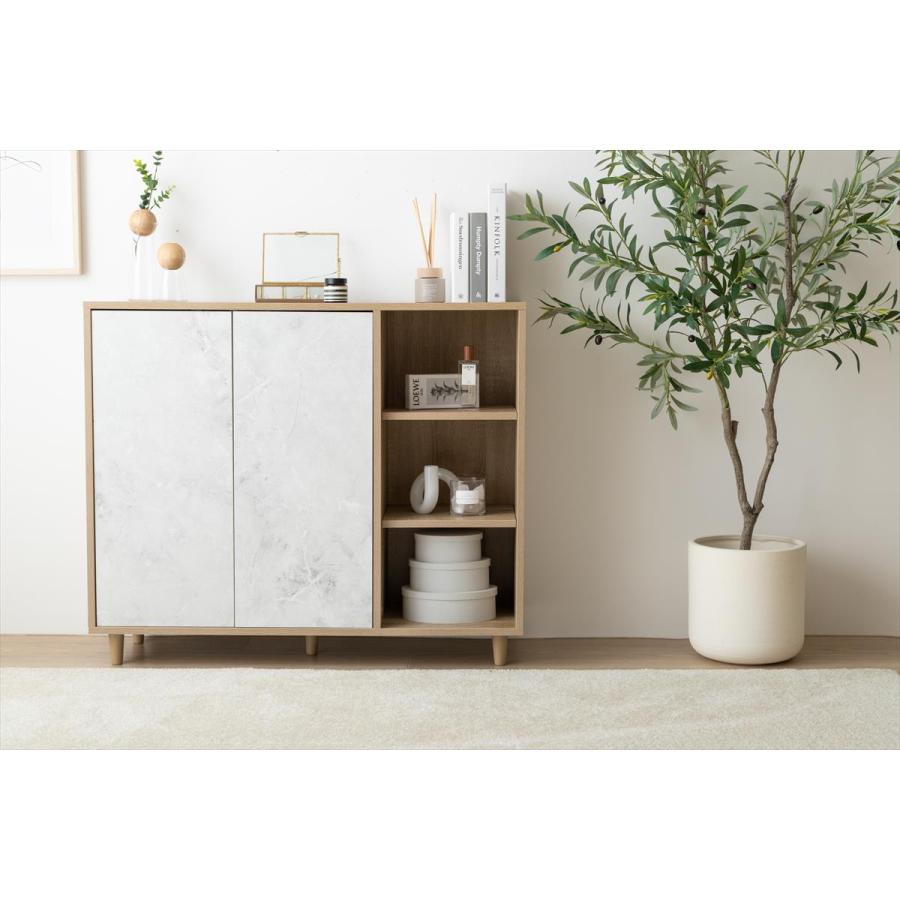 幅96cm】Tas バイカラーキャビネット 扉付き リビング収納 本棚 北海道