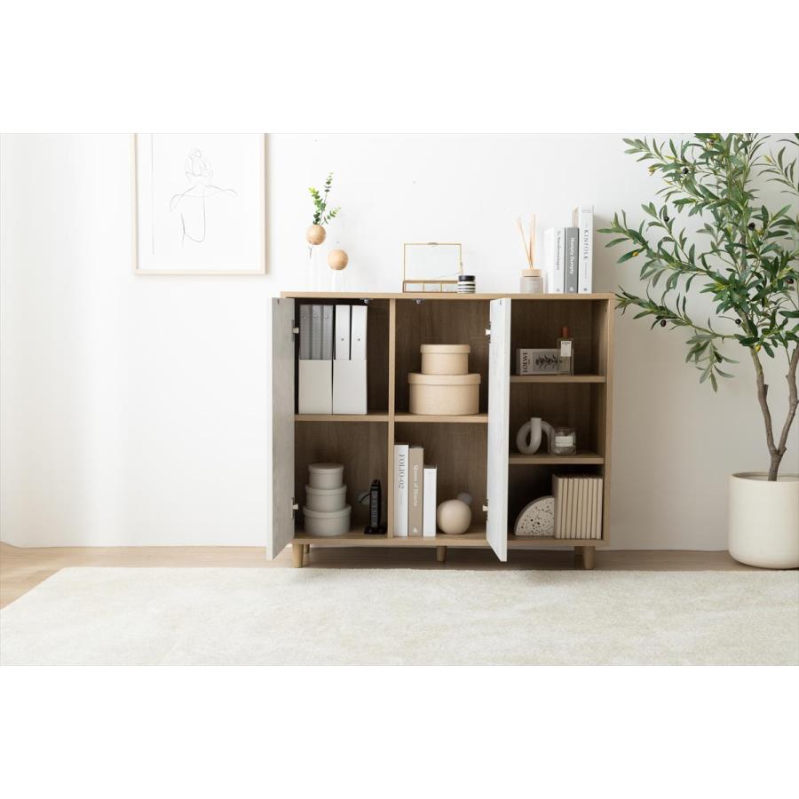 幅96cm】Tas バイカラーキャビネット 扉付き リビング収納 本棚 北海道