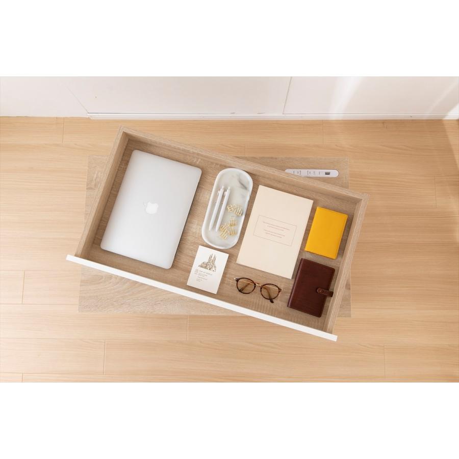 幅80cm Lino コンセント・引き出し付きデスク コンセント、USBポート