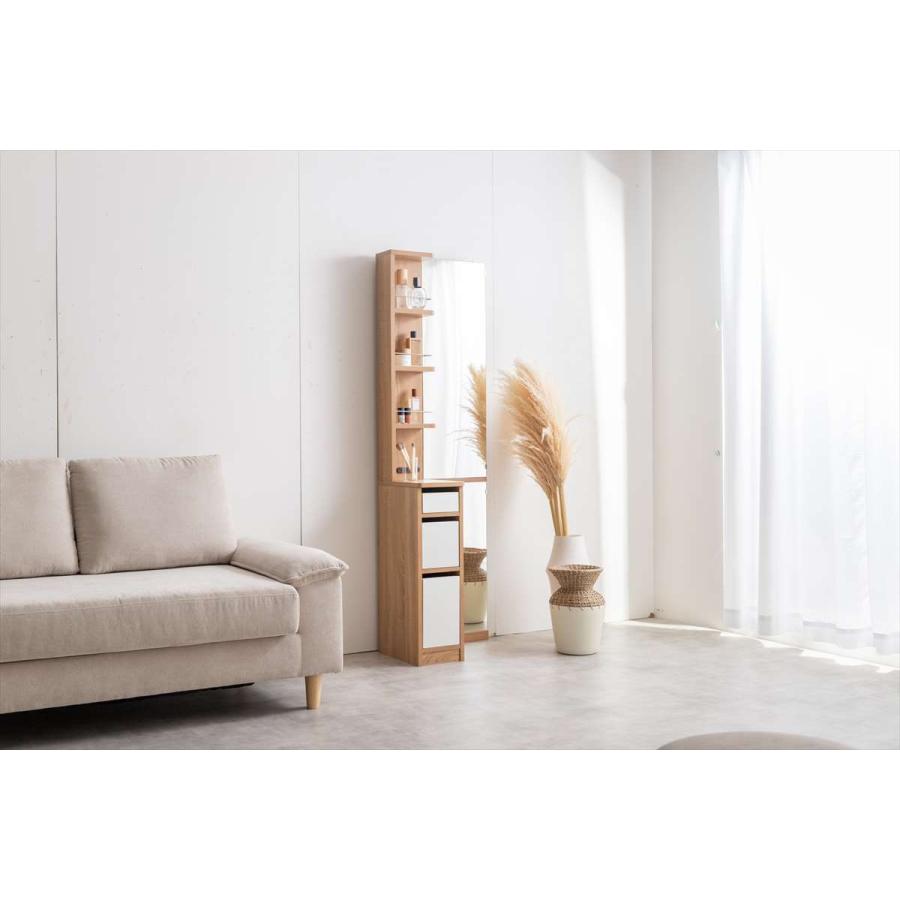 Elena 収納付姿見ドレッサー スタンドミラー 全身鏡 2口コンセント