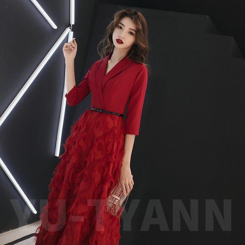 一部予約販売 演奏会 披露宴 ロングワンピース 結婚式 羽 お呼ばれ 秋冬 赤 パーティードレス 二次会 ナイトドレス 代30代40代50代 大人 長袖 フォーマル レディース パーティドレス カラー A ブランク Baskincoffee Vicom Corp Com