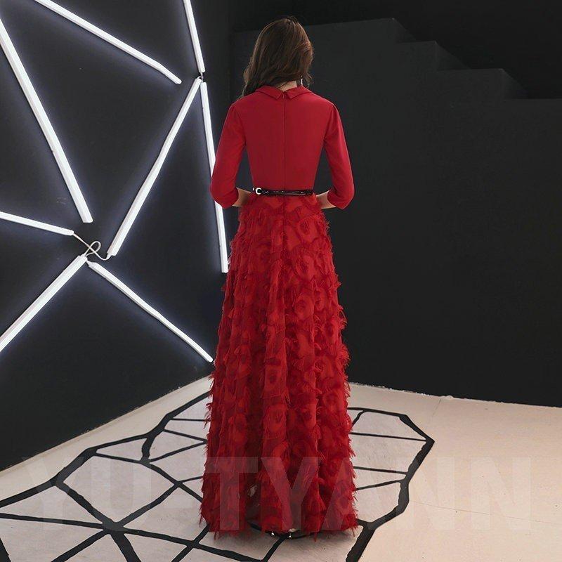 一部予約販売 演奏会 披露宴 ロングワンピース 結婚式 羽 お呼ばれ 秋冬 赤 パーティードレス 二次会 ナイトドレス 代30代40代50代 大人 長袖 フォーマル レディース パーティドレス カラー A ブランク Baskincoffee Vicom Corp Com