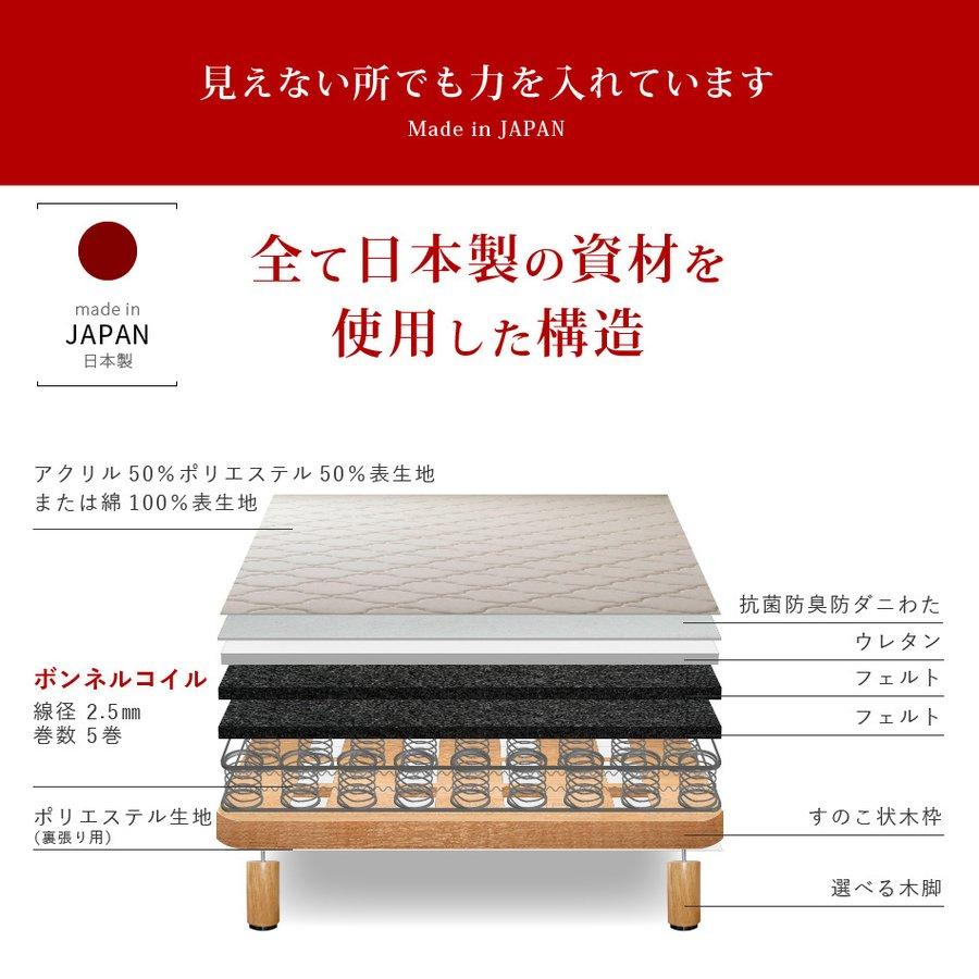 ベッド マットレス付き 脚付きマットレスベッド オーダーメイド 幅152cm〜159cm 長さ210cm以下対応 ボンネルコイル 抗菌防臭防ダニわた加工済み 日本製