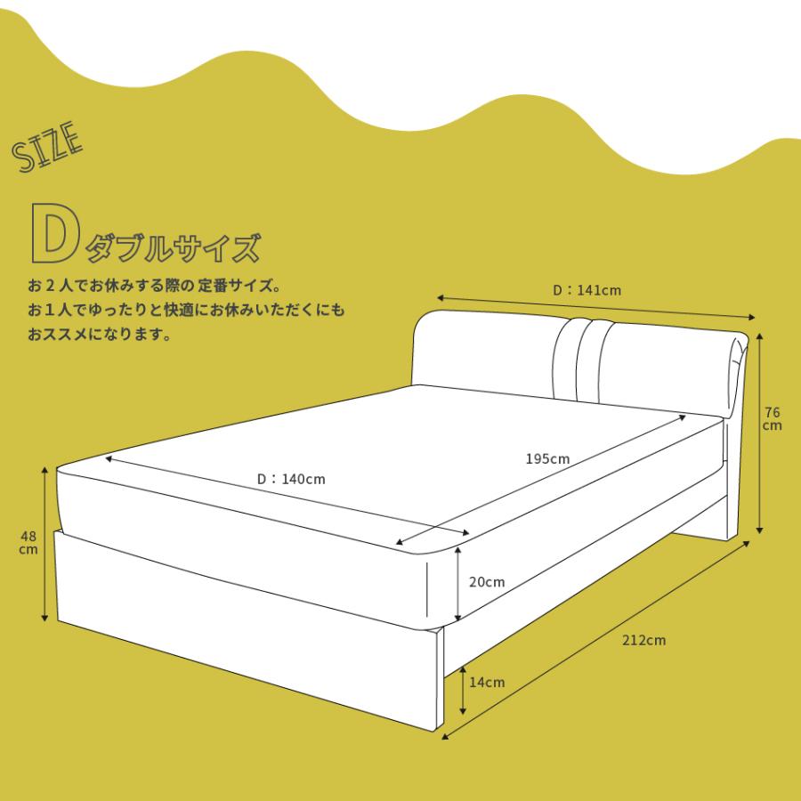 ベッド ダブル マットレス付き ソフトレザーベッド ニューオードリー ハイタイプ 幅141cm｜hotakebed｜03